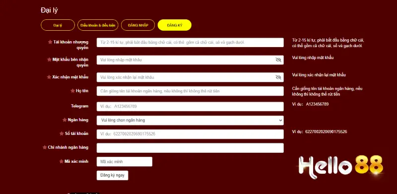 Đăng ký đại lý của Hello88 dễ dàng
